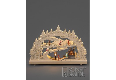 Konstsmide Snow Scene Wooden Silhouette with 12 Warm White LEDs. Battery & Electric Operated (28 x 43cm)
